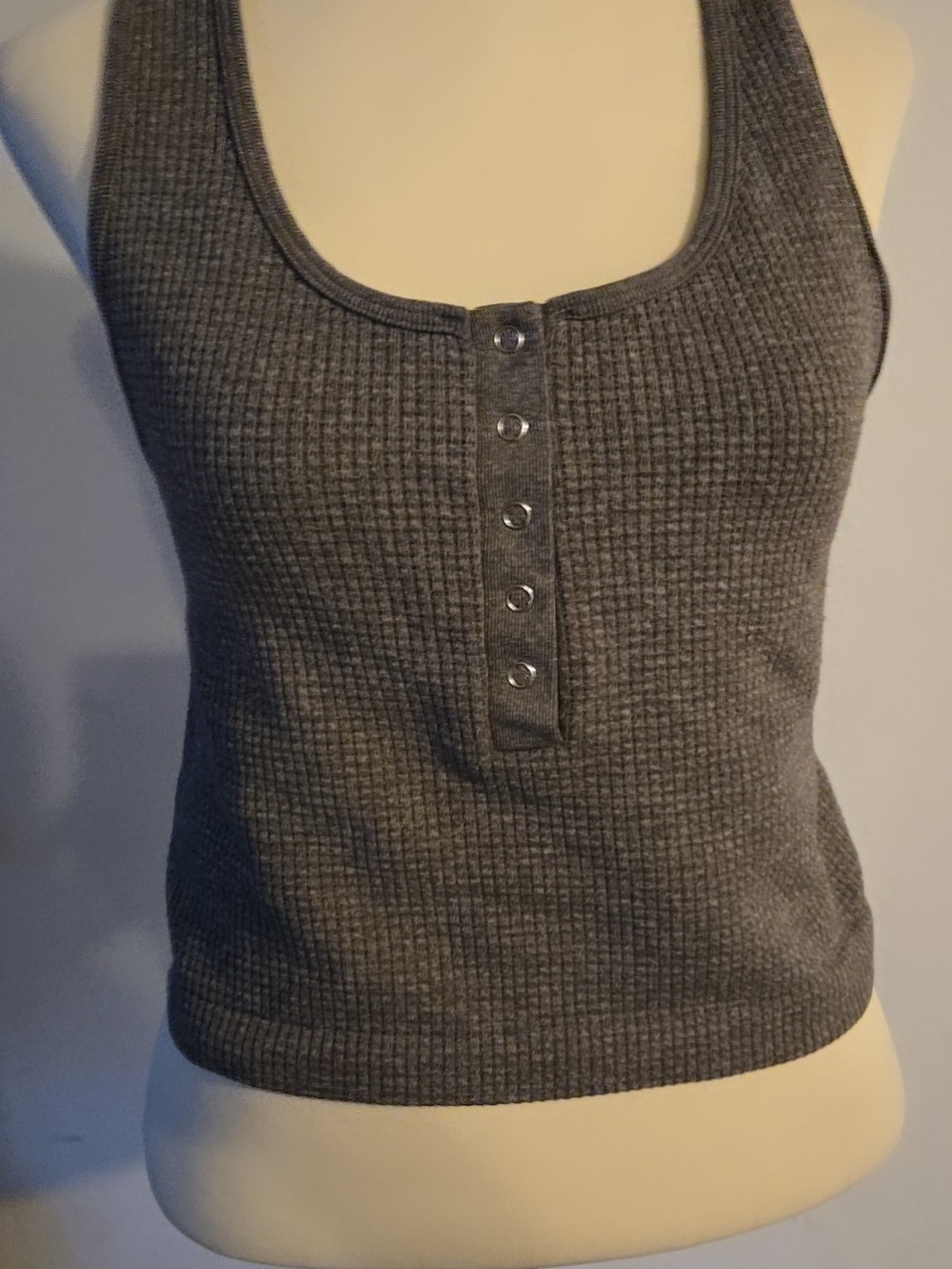 Gray Ribbed Henley Tank Top - Women